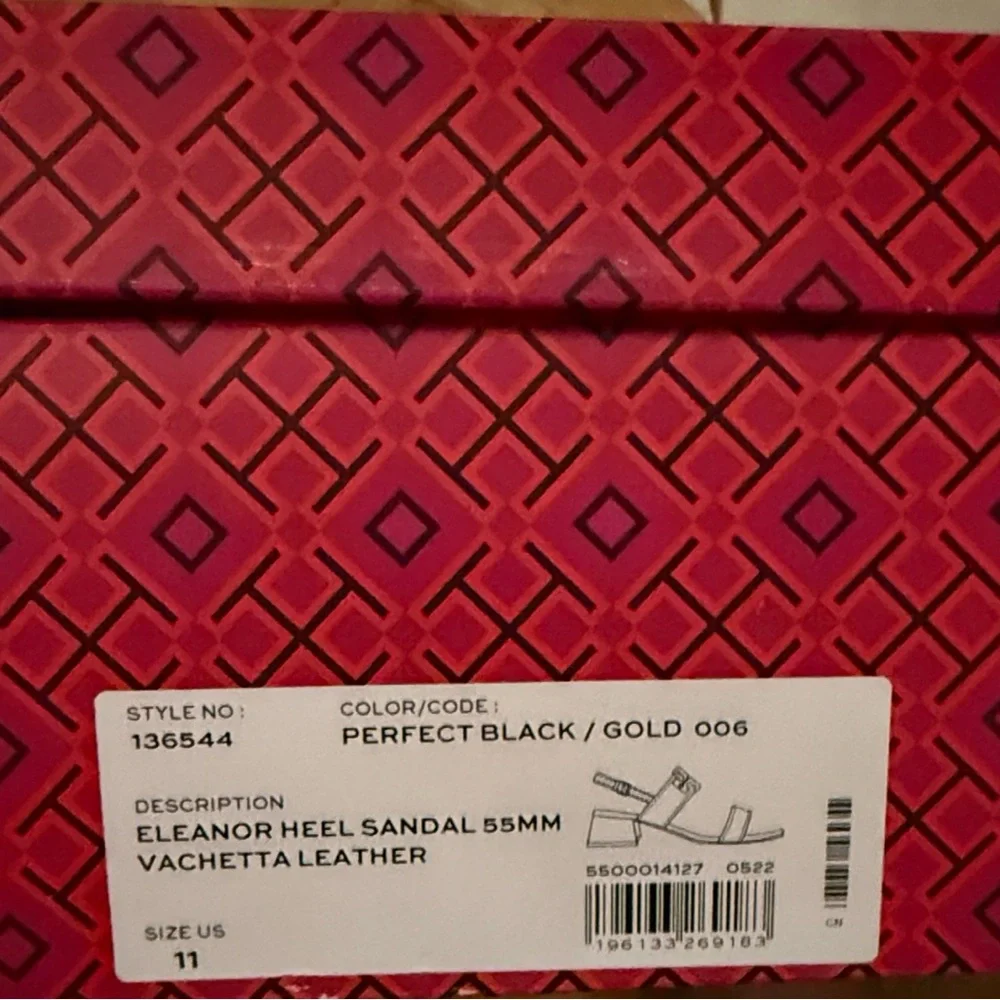 New in box Tory Burch ELEANOR HEEL SANDAL 55MM LEATHER size 11 black / GOLD 200